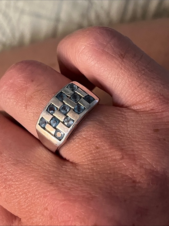 Artisan Jewelry - KARL LAINE Blue Topaz Checkerboard Retro Sterling ring - size 5